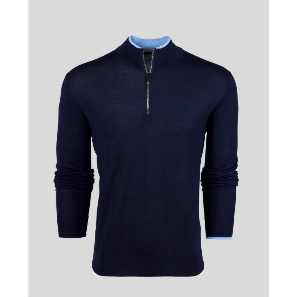 NEW GREYSON CLOTHIERS men's saratoga quarter zip sweater in blue